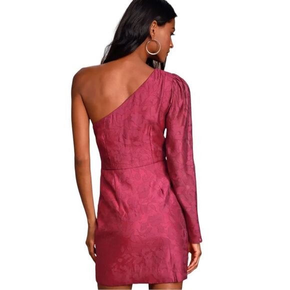 Lulus Dress Womens Small Magenta Burnout Floral Print One‎ Shoulder - Picture 3 of 9
